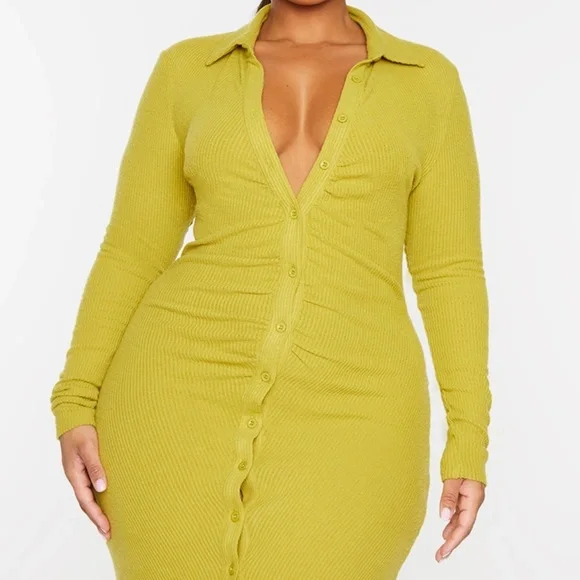 PrettyLittleThing | Dresses | Womens Plus Size Prettylittlething Plus  Brushed Rib Ls Shirt Dress Sz 26 | Poshmark